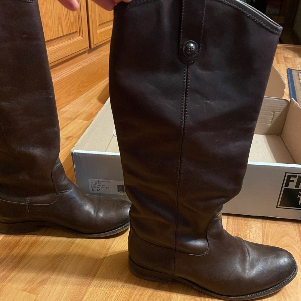Frye Melissa Button style dark brown tall boots - size 8